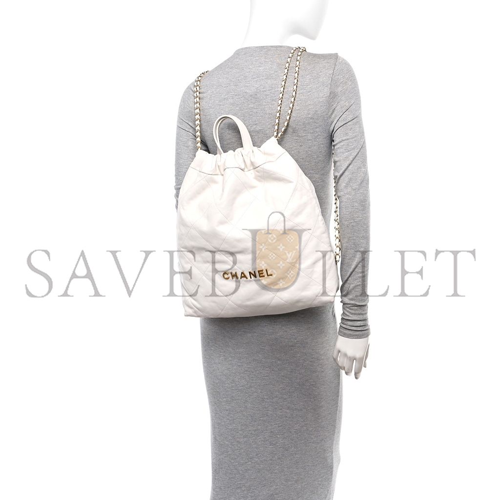 Ch*el master shiny calfskin quilted Ch*el 22 backpack white (34*29*10.5cm)